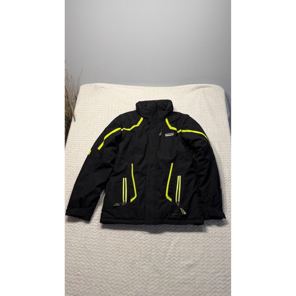 Spyder Kids Black Neon Yellow Insulated Ski Jacket Size 16 Spider Web Graphic